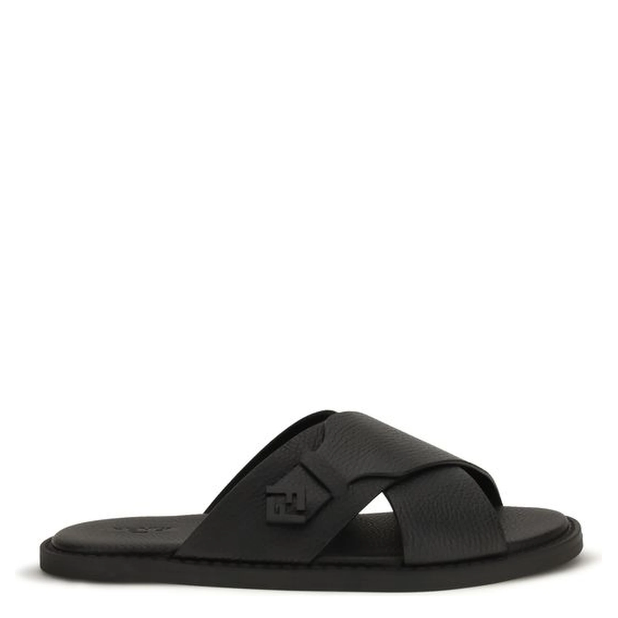 Black Calf Leather Bos Taurus Flat Sandals