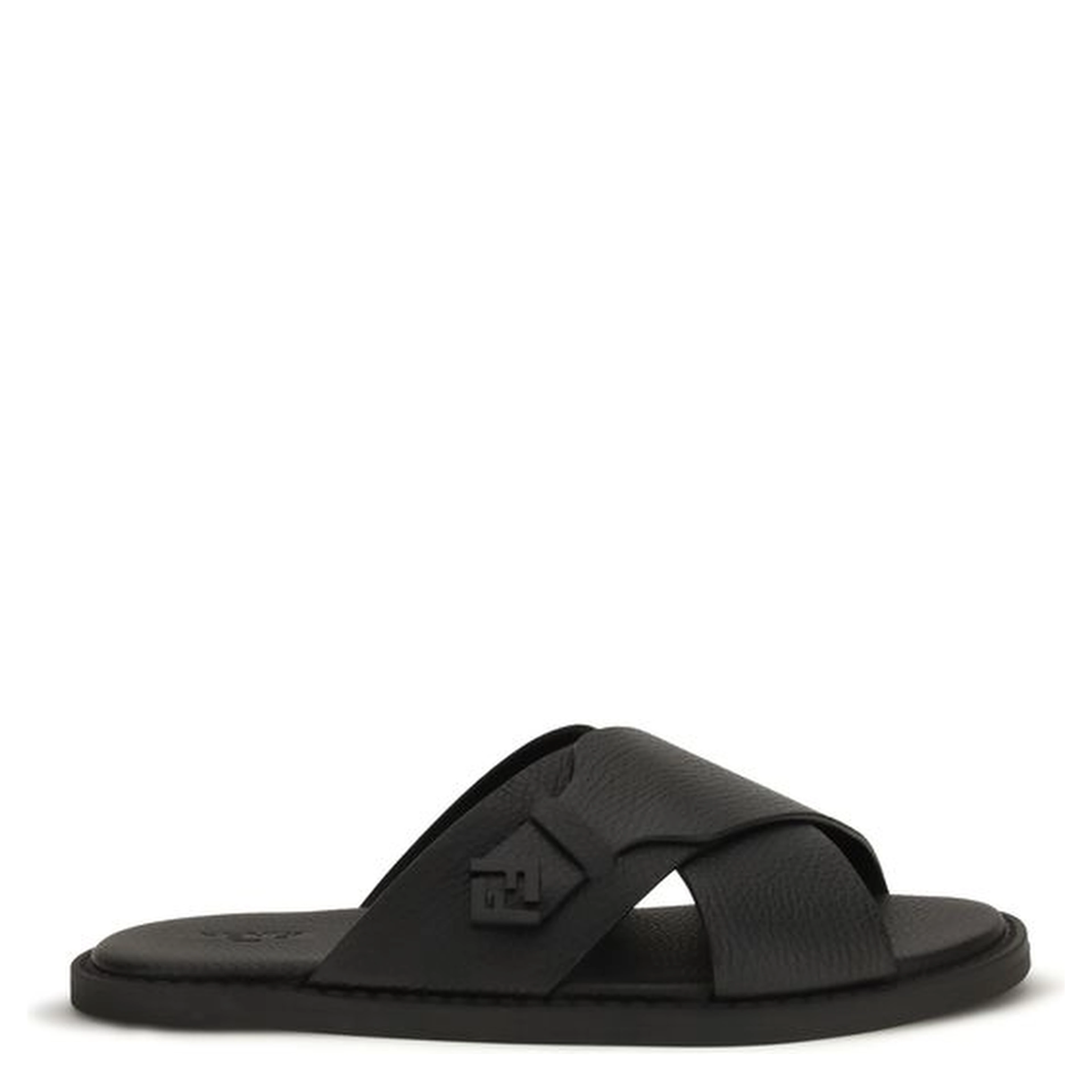 Black Calf Leather Bos Taurus Flat Sandals