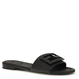 Black Calf Leather Bos Taurus Flat Sandals
