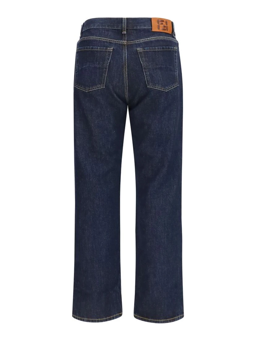 Blue Cotton Straight-Leg Jeans