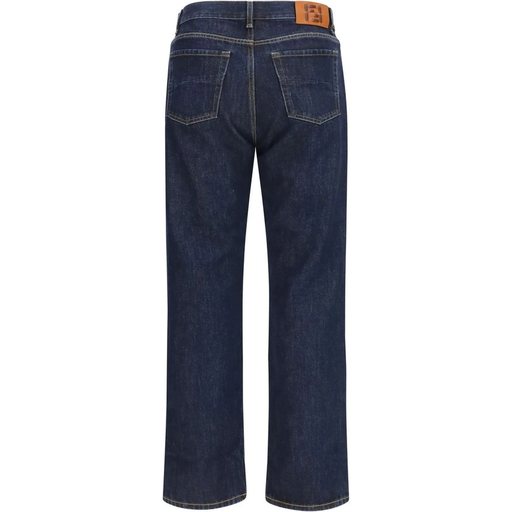 Blue Cotton Straight-Leg Jeans