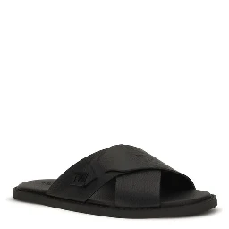 Black Calf Leather Bos Taurus Flat Sandals