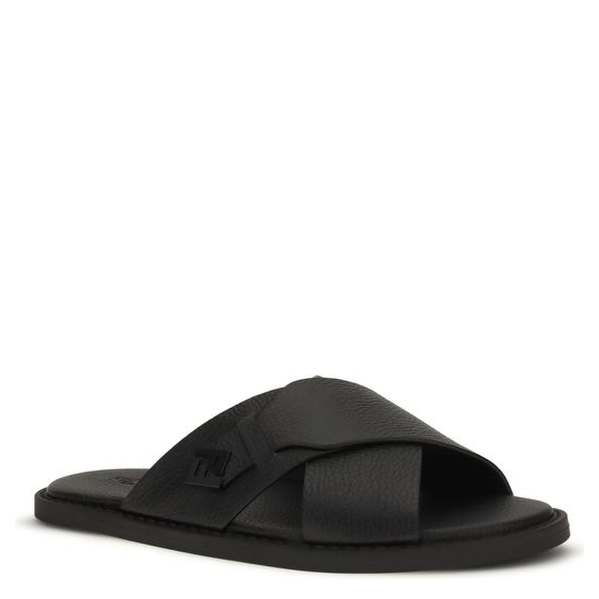 Black Calf Leather Bos Taurus Flat Sandals