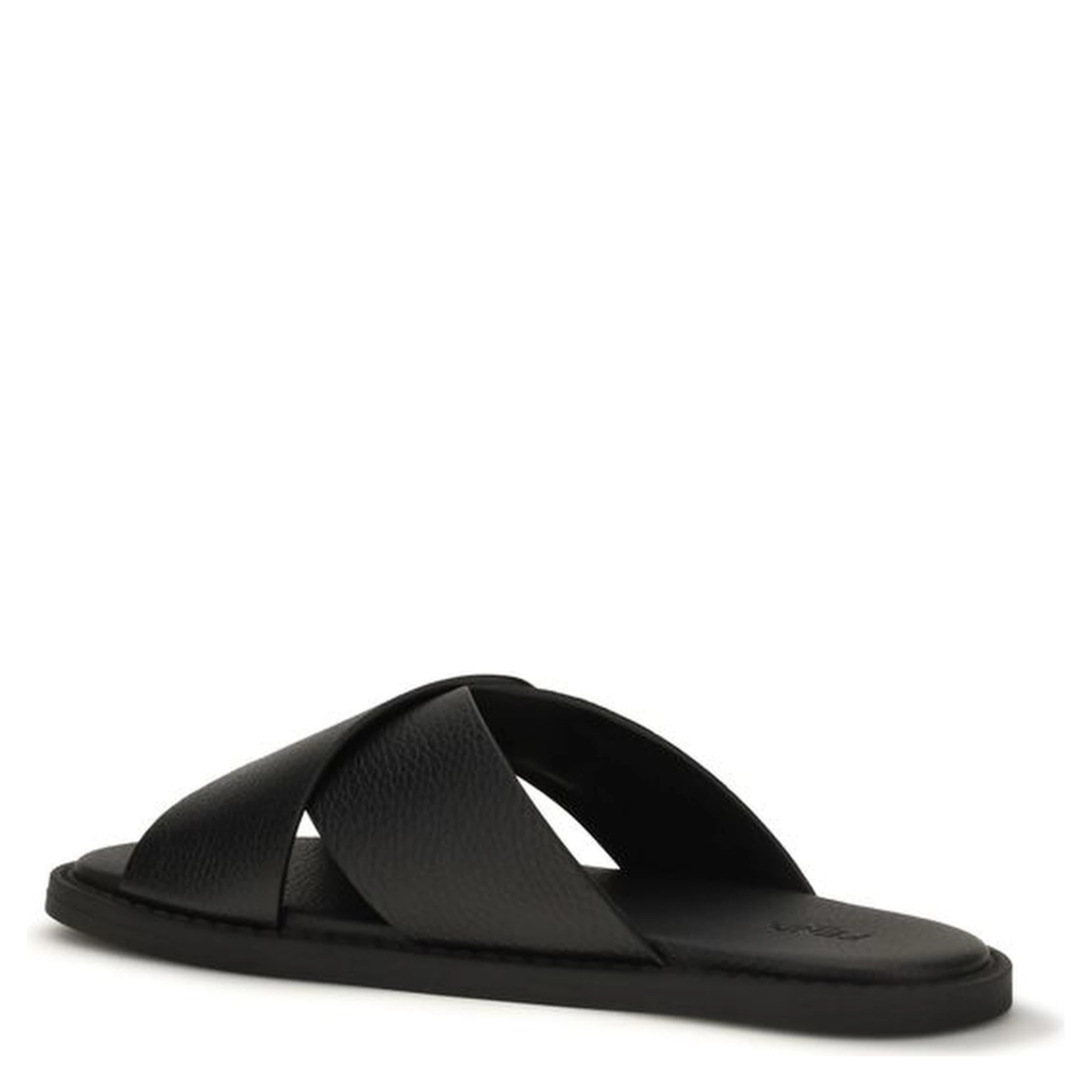 Black Calf Leather Bos Taurus Flat Sandals