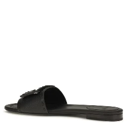 Black Calf Leather Bos Taurus Flat Sandals