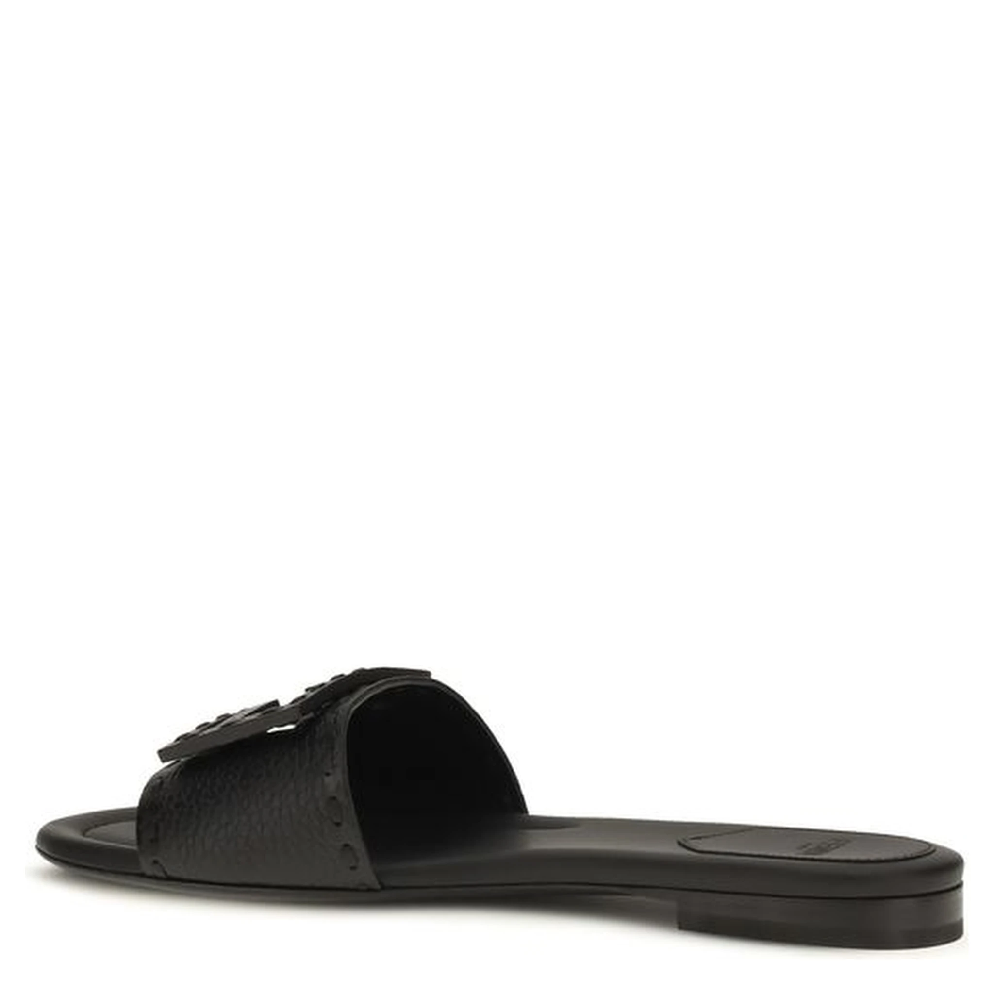 Black Calf Leather Bos Taurus Flat Sandals
