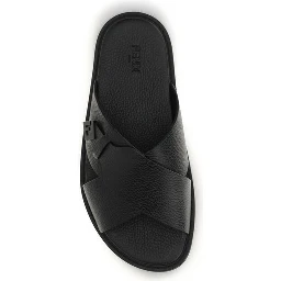 Black Calf Leather Bos Taurus Flat Sandals