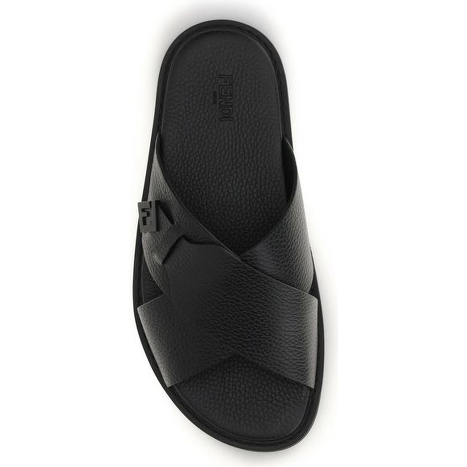 Black Calf Leather Bos Taurus Flat Sandals