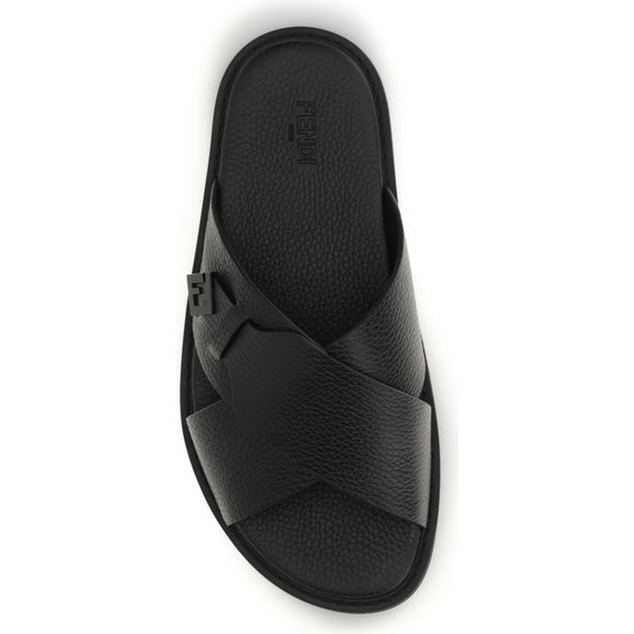 Black Calf Leather Bos Taurus Flat Sandals