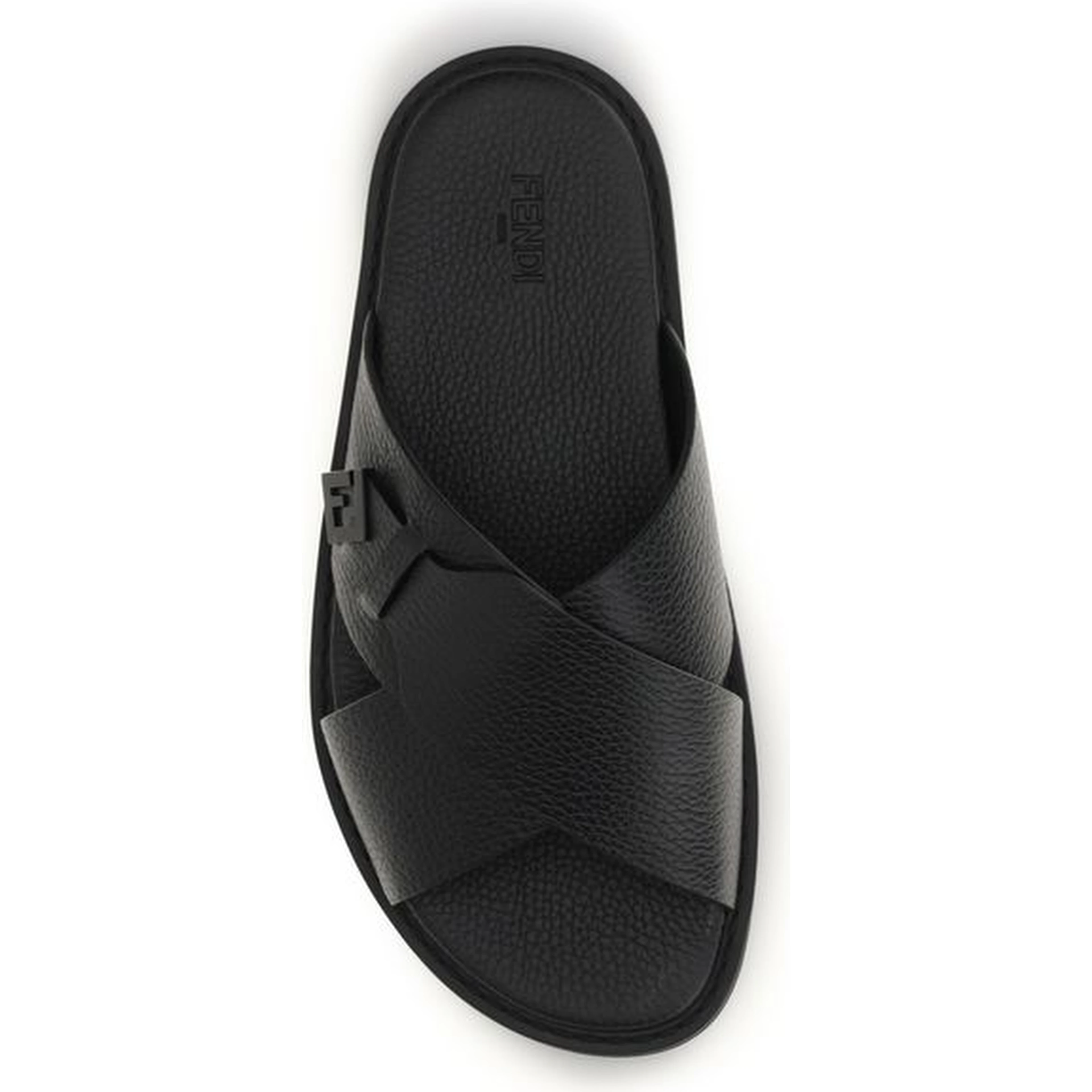 Black Calf Leather Bos Taurus Flat Sandals