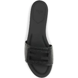 Black Calf Leather Bos Taurus Flat Sandals