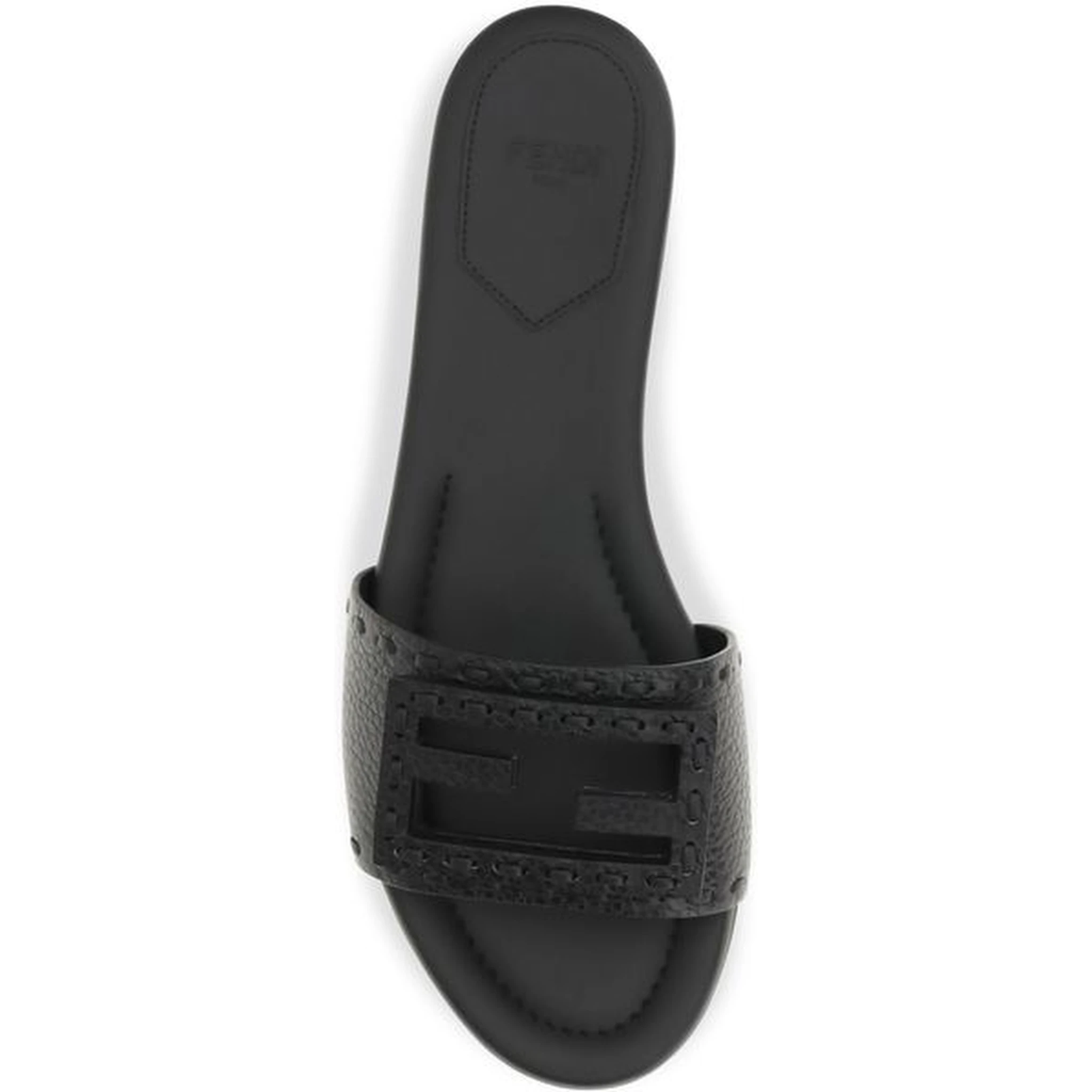 Black Calf Leather Bos Taurus Flat Sandals