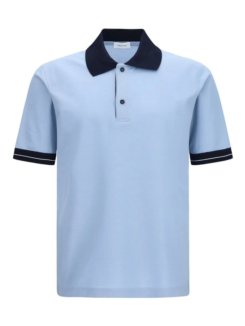 Blue Cotton Polo Shirt