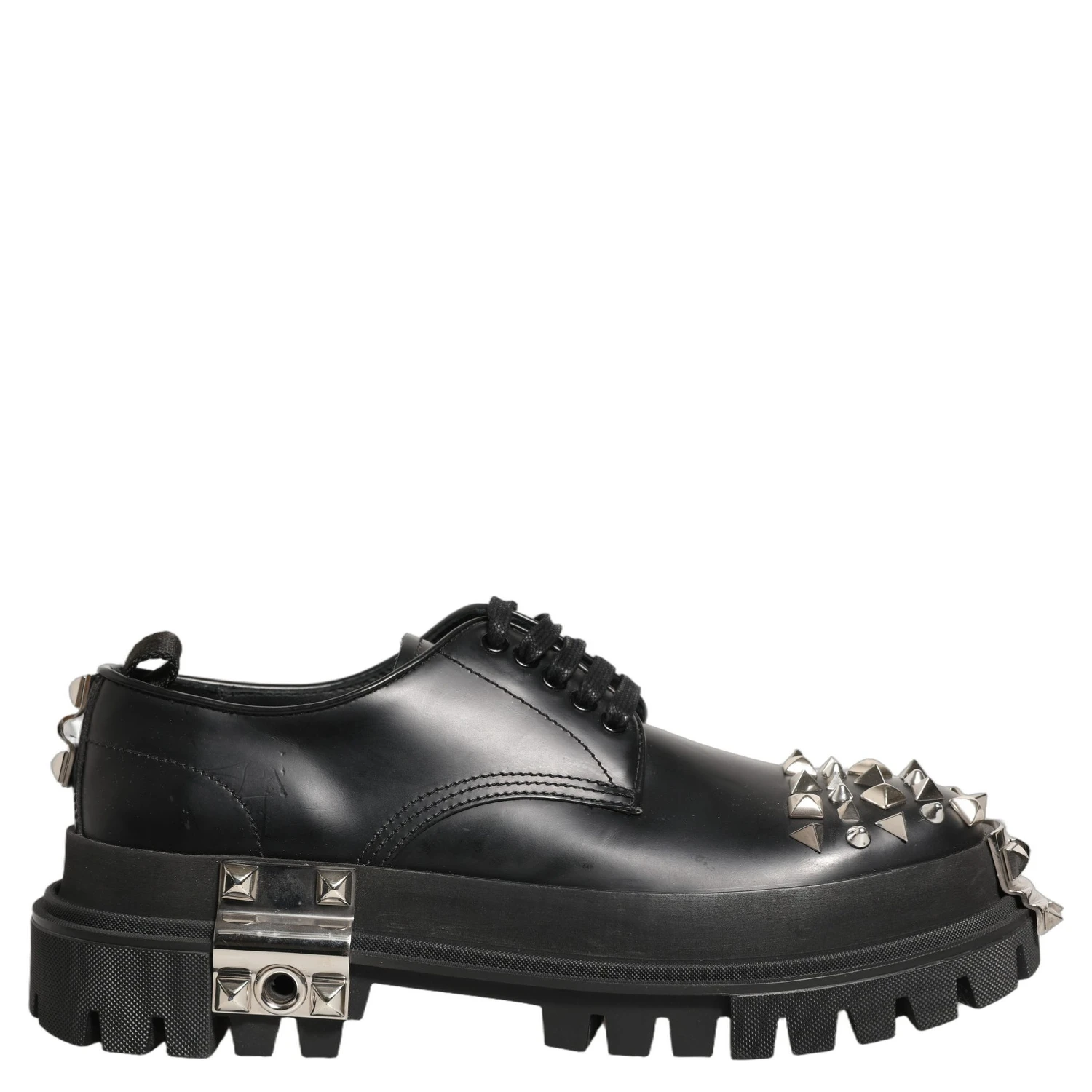 Black Leather Studded Hi-Trekking Derby Shoes