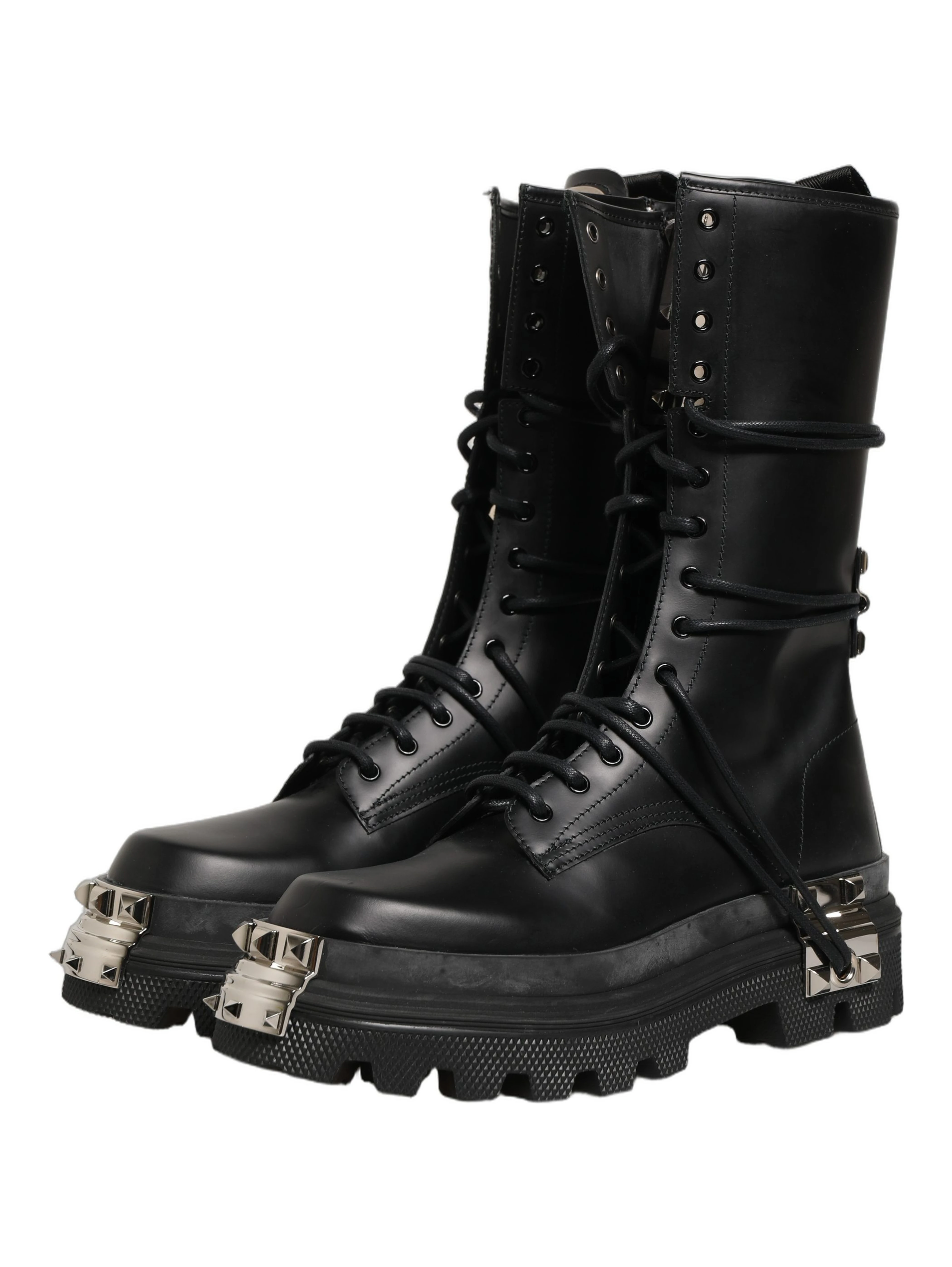 Black Stud Platform Combat High Boots Shoes