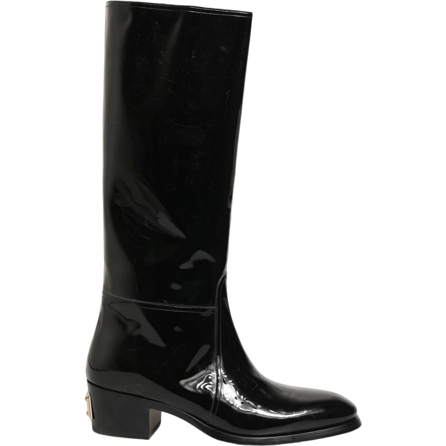 Black Leather Knee High Heels Boots Shoes