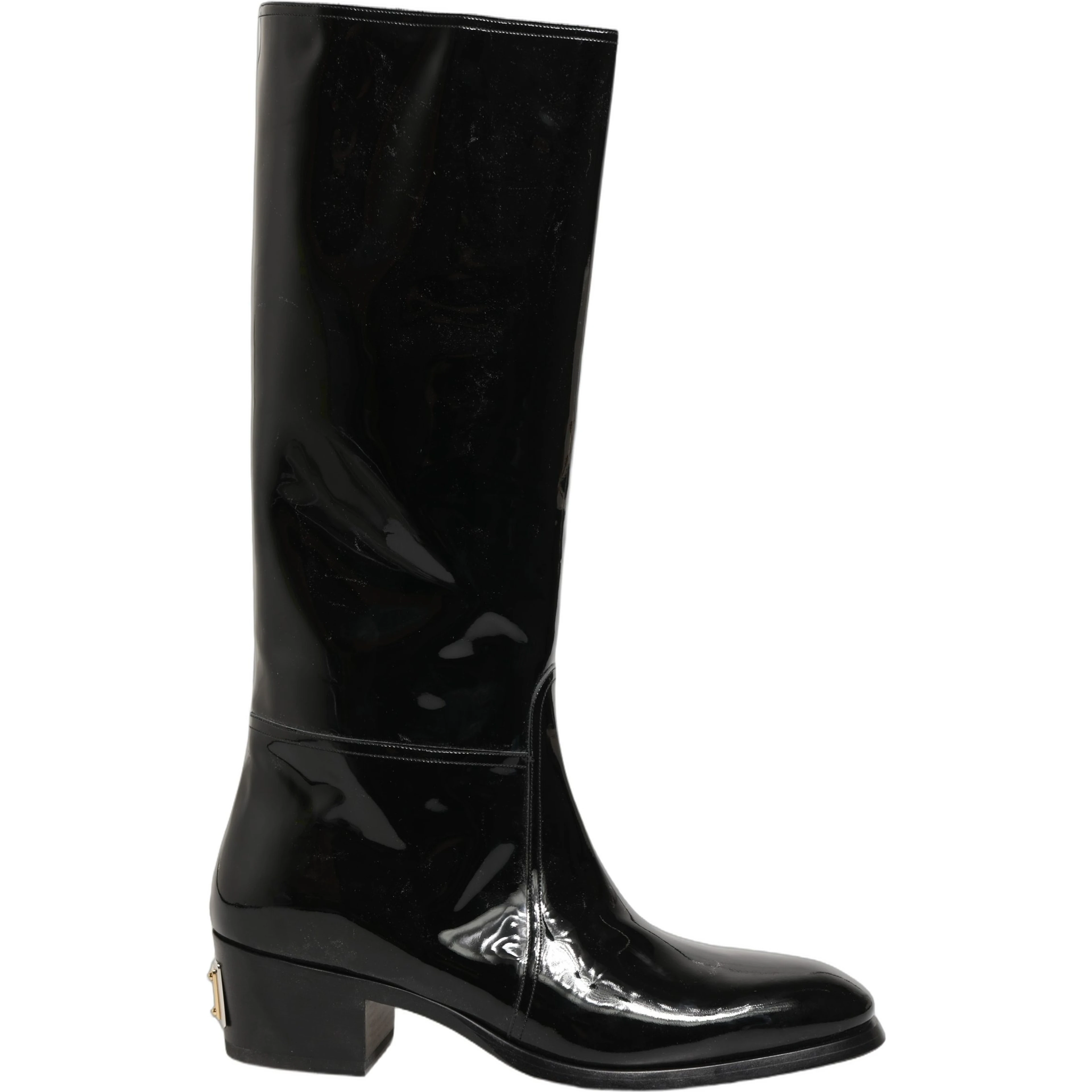 Black Leather Knee High Heels Boots Shoes