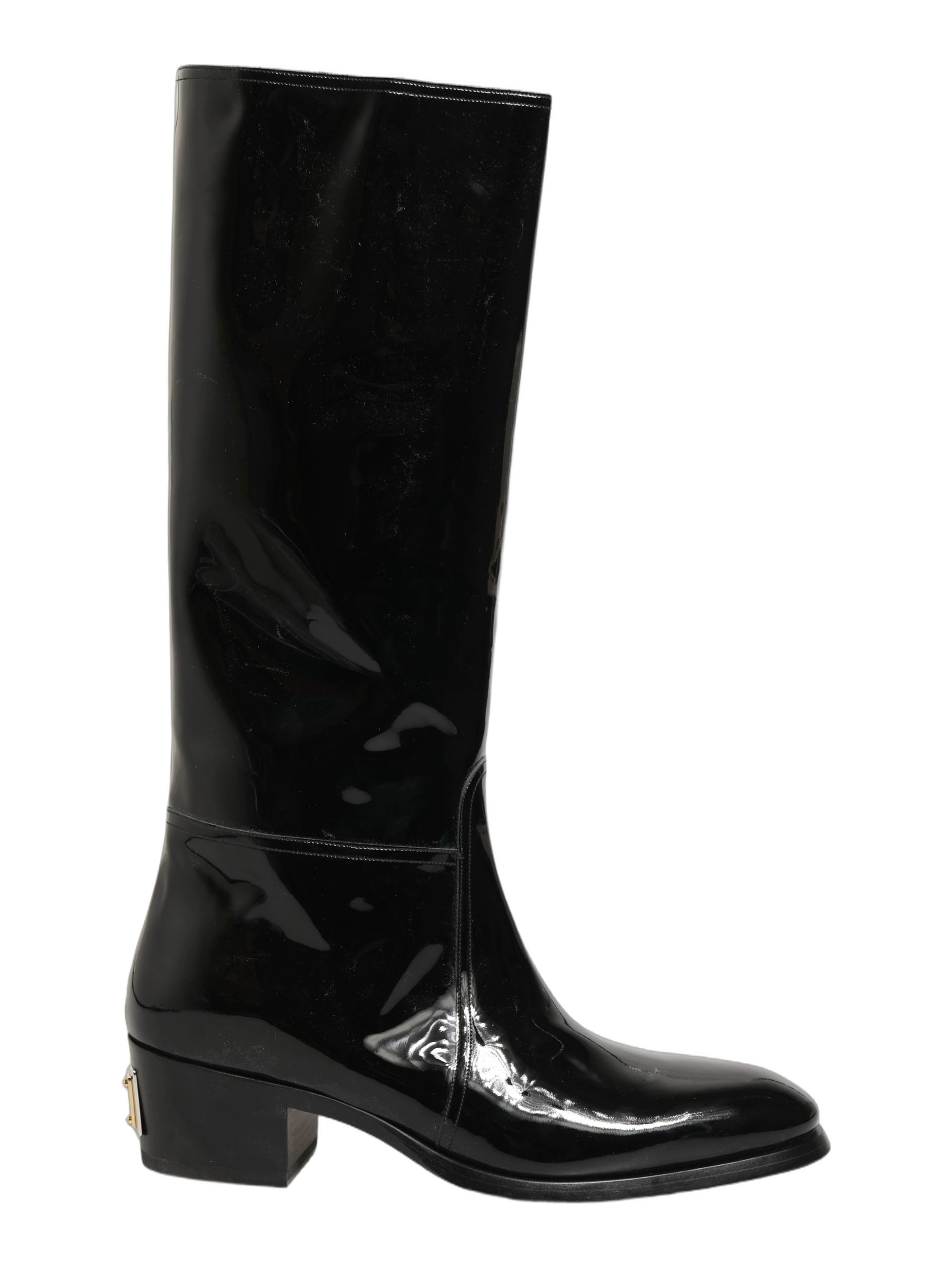 Black Leather Knee High Heels Boots Shoes