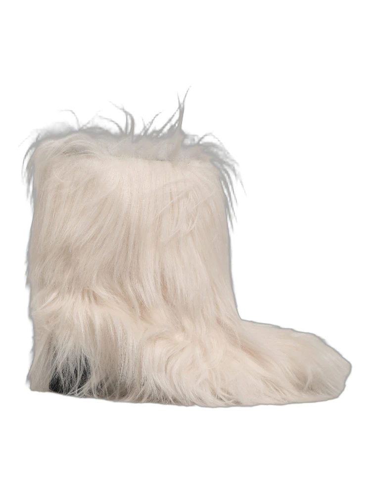 White Faux Fur Mid Calf Men Boots Shoes
