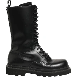 Black Leather Lace Up Men Combat Boots Shoes