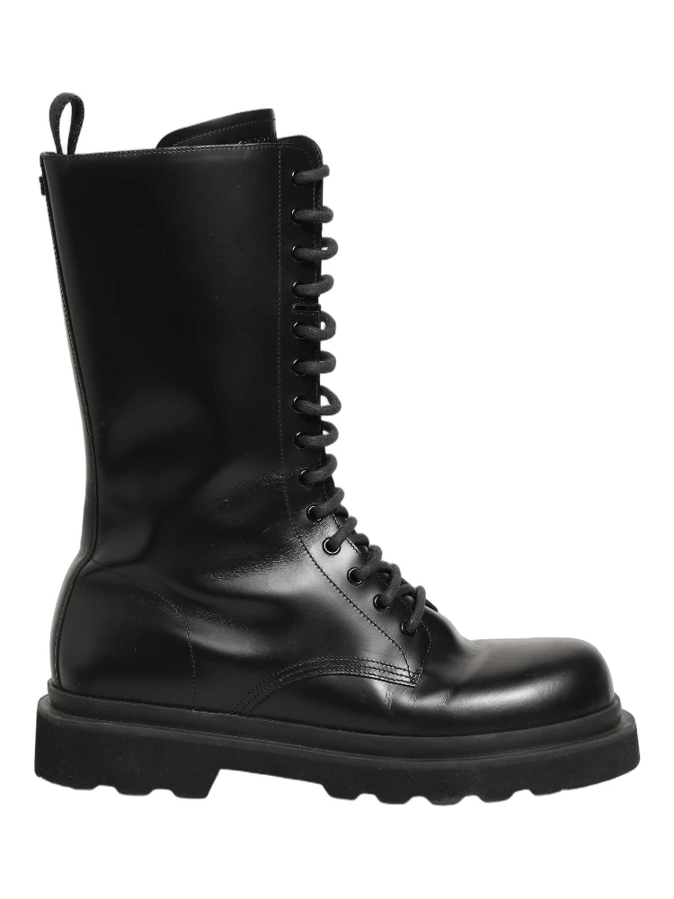 Black Leather Lace Up Men Combat Boots Shoes