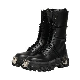 Black Stud Platform Combat High Boots Shoes