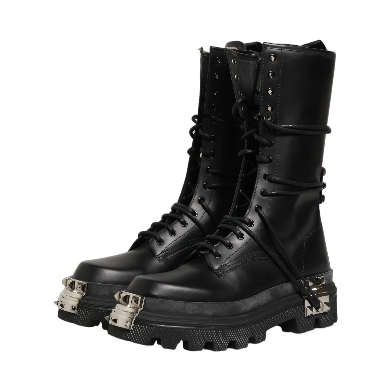 Black Stud Platform Combat High Boots Shoes
