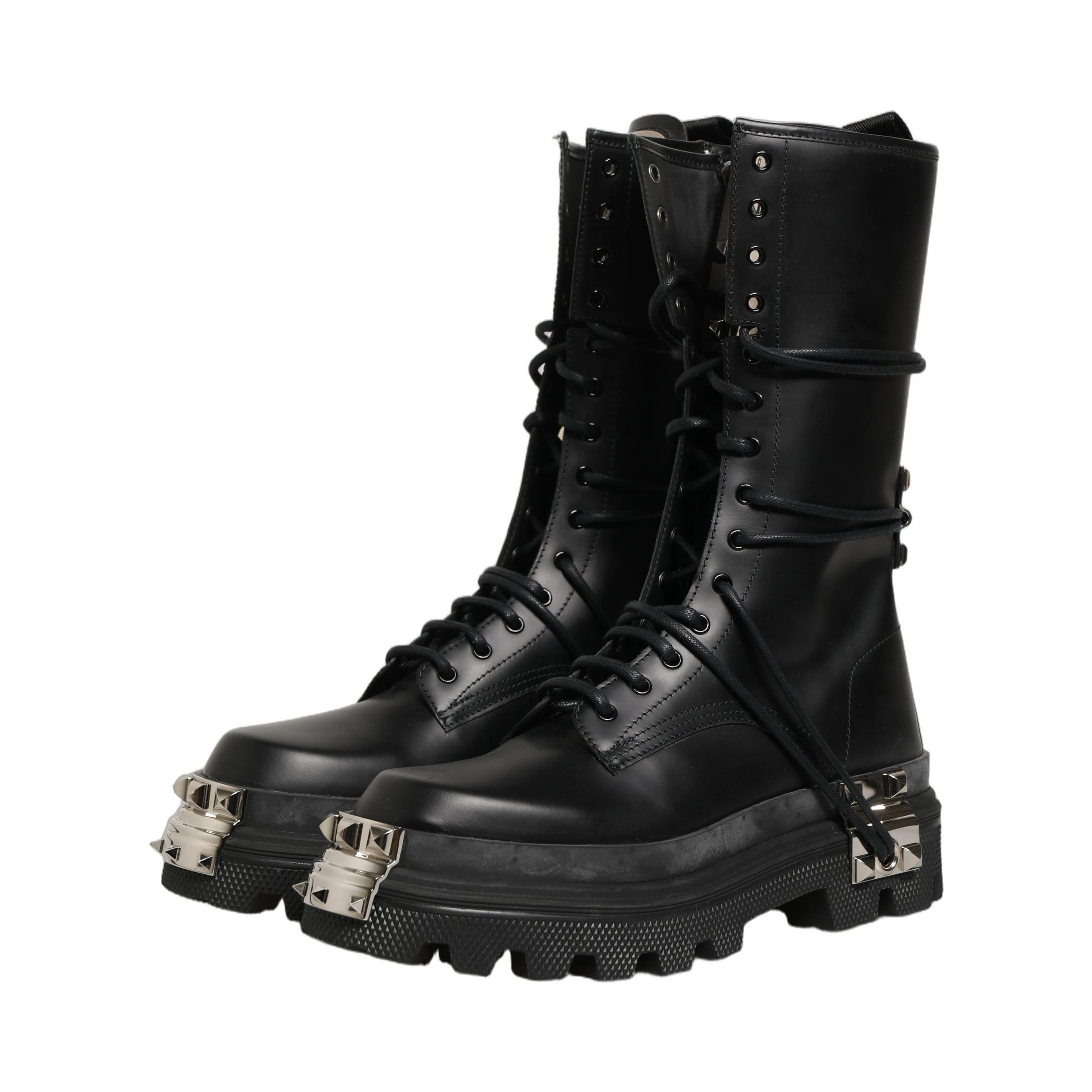 Black Stud Platform Combat High Boots Shoes