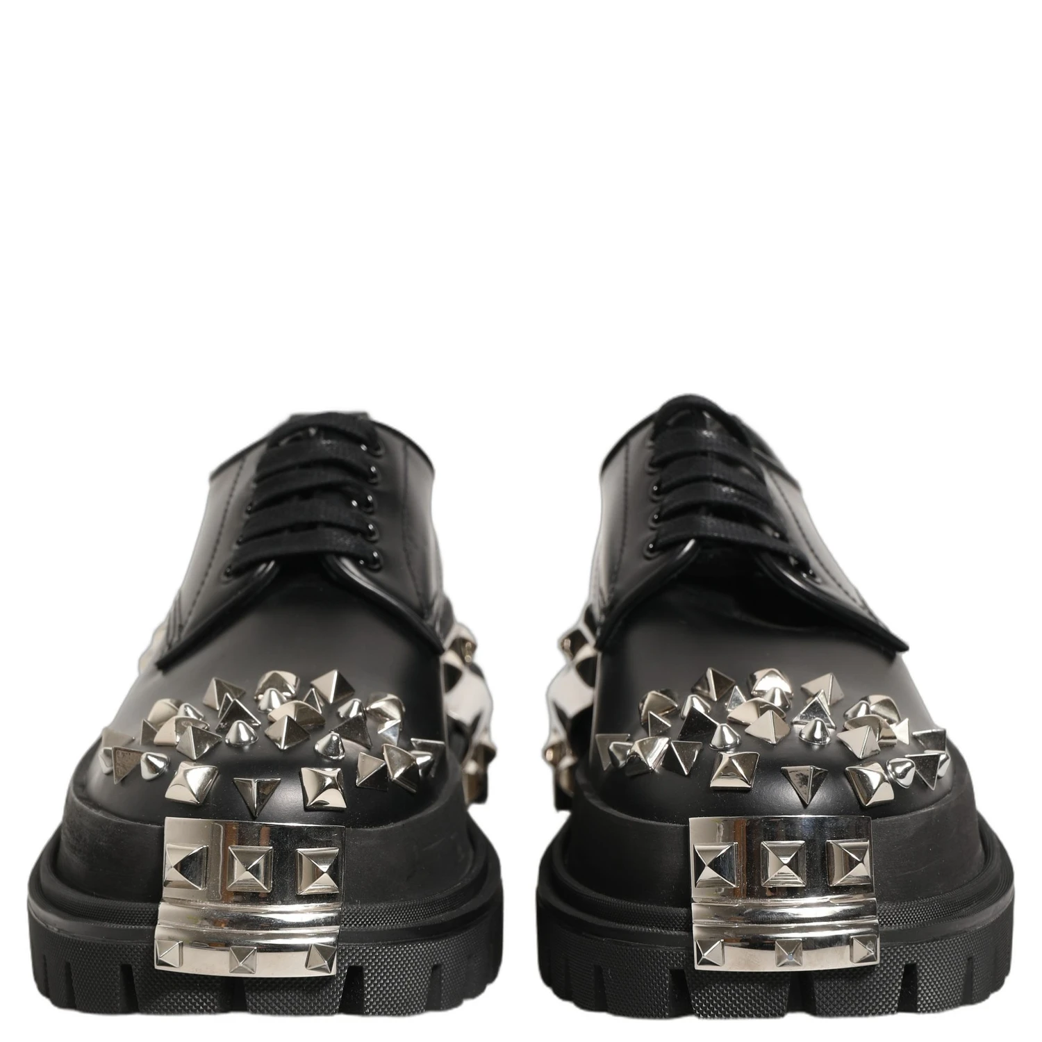 Black Leather Studded Hi-Trekking Derby Shoes
