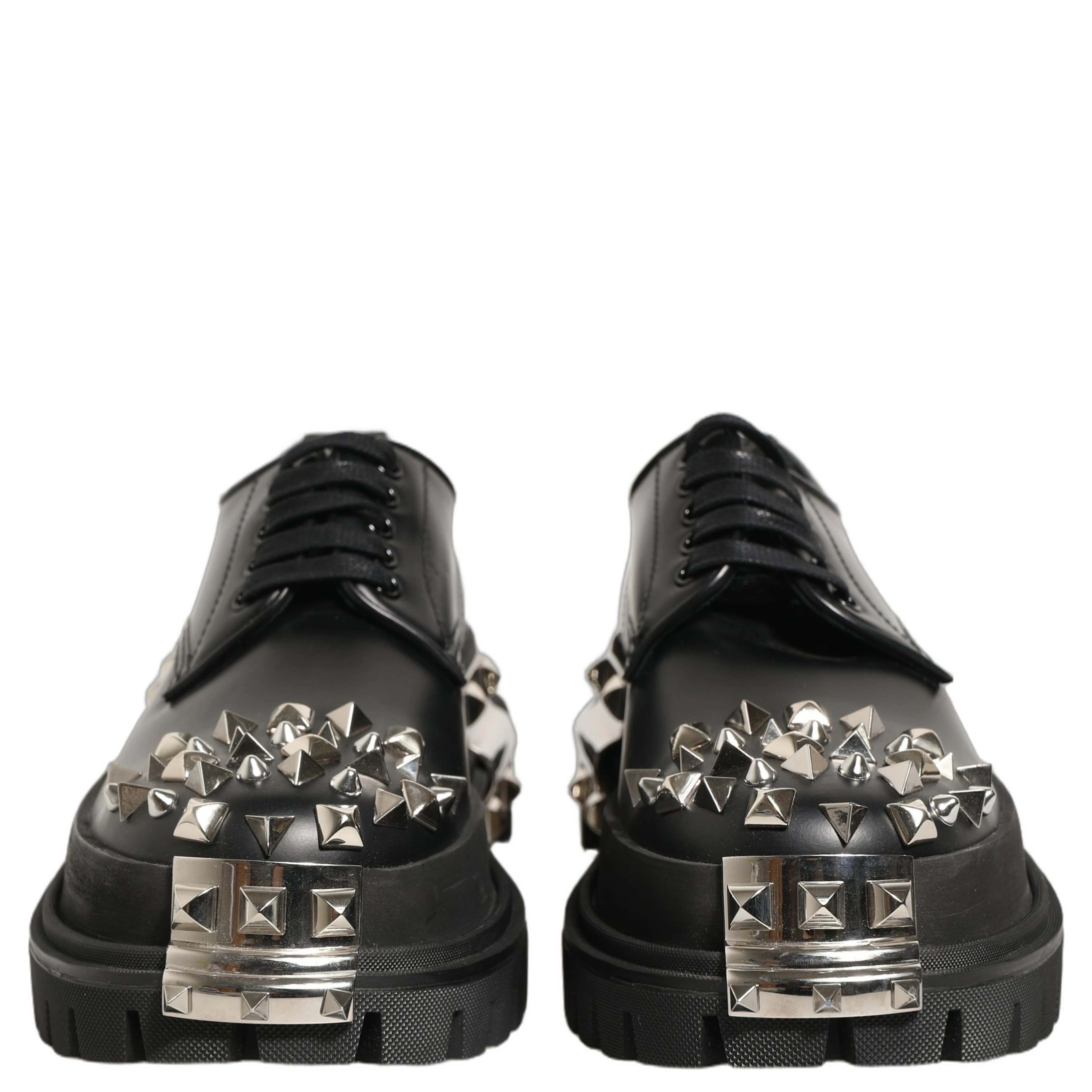 Black Leather Studded Hi-Trekking Derby Shoes