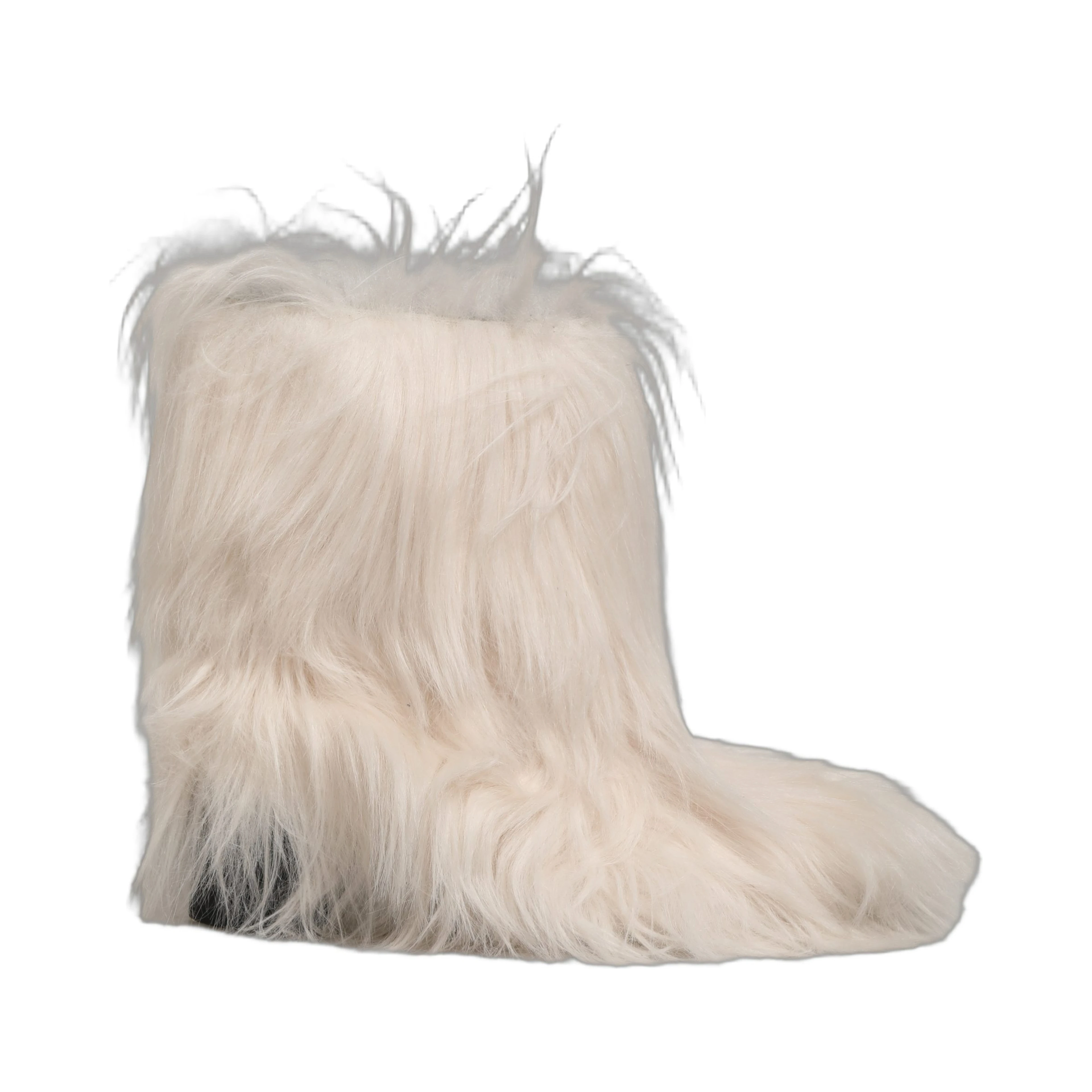 White Faux Fur Mid Calf Men Boots Shoes