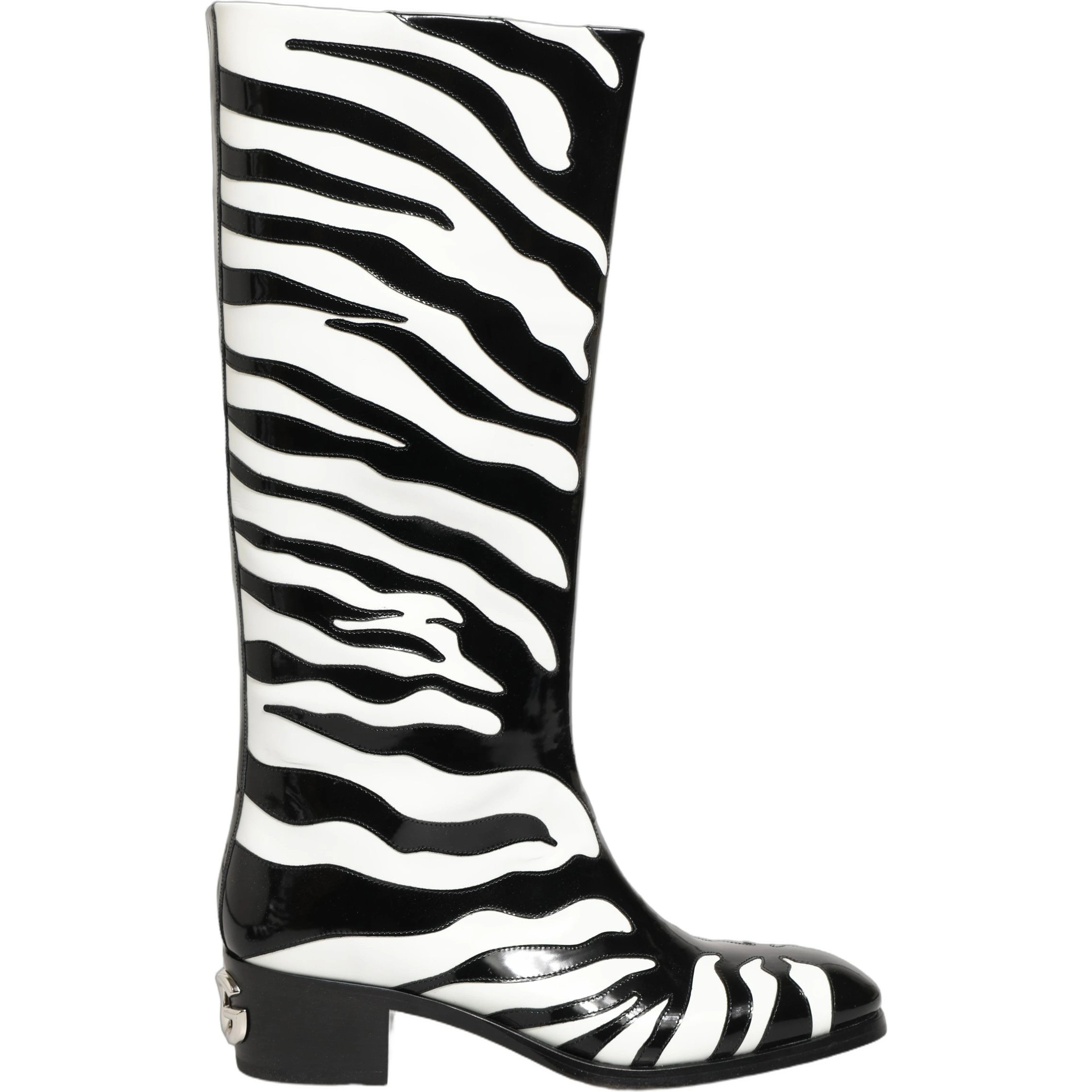 Black White Zebra Knee High Men Boots Shoes