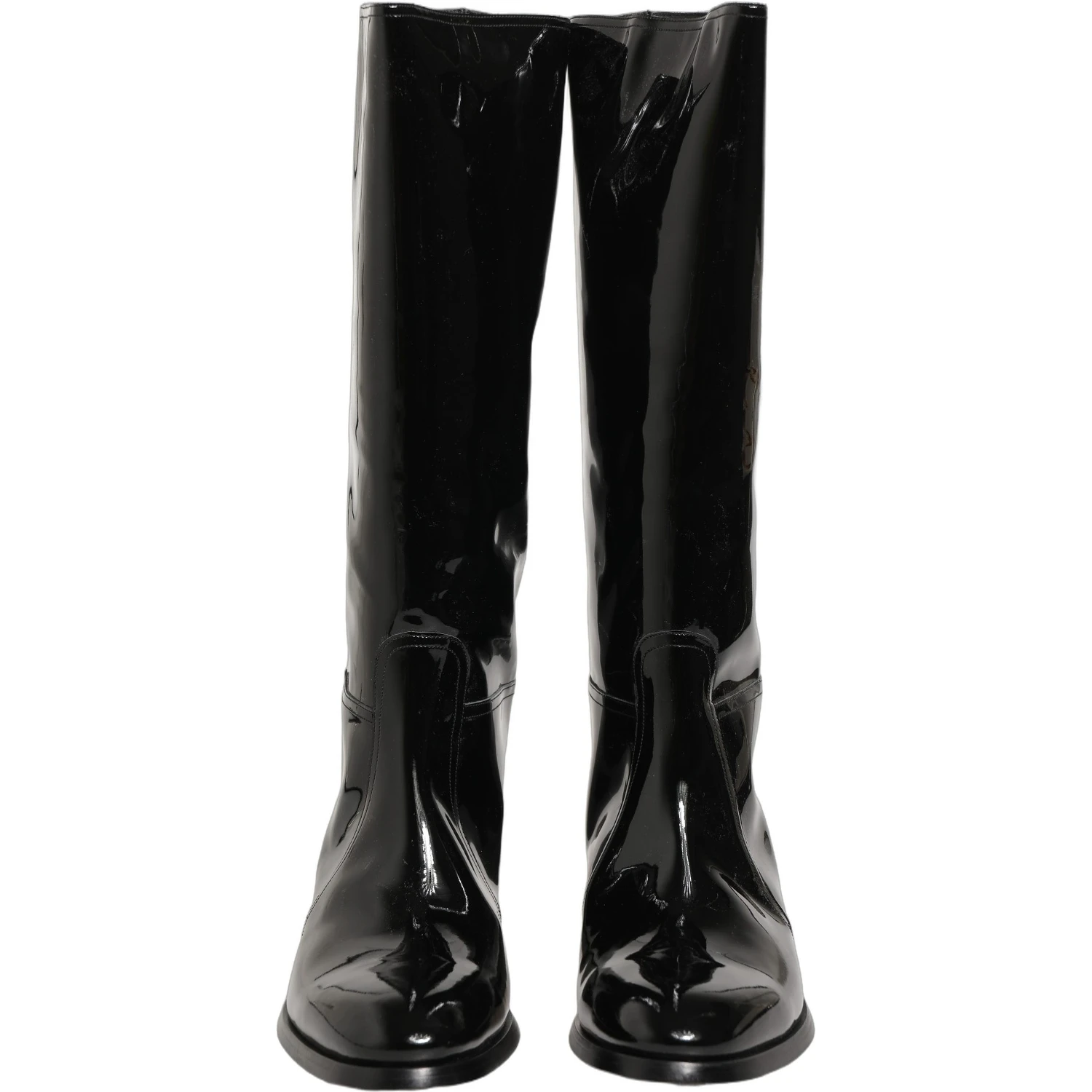 Black Leather Knee High Heels Boots Shoes