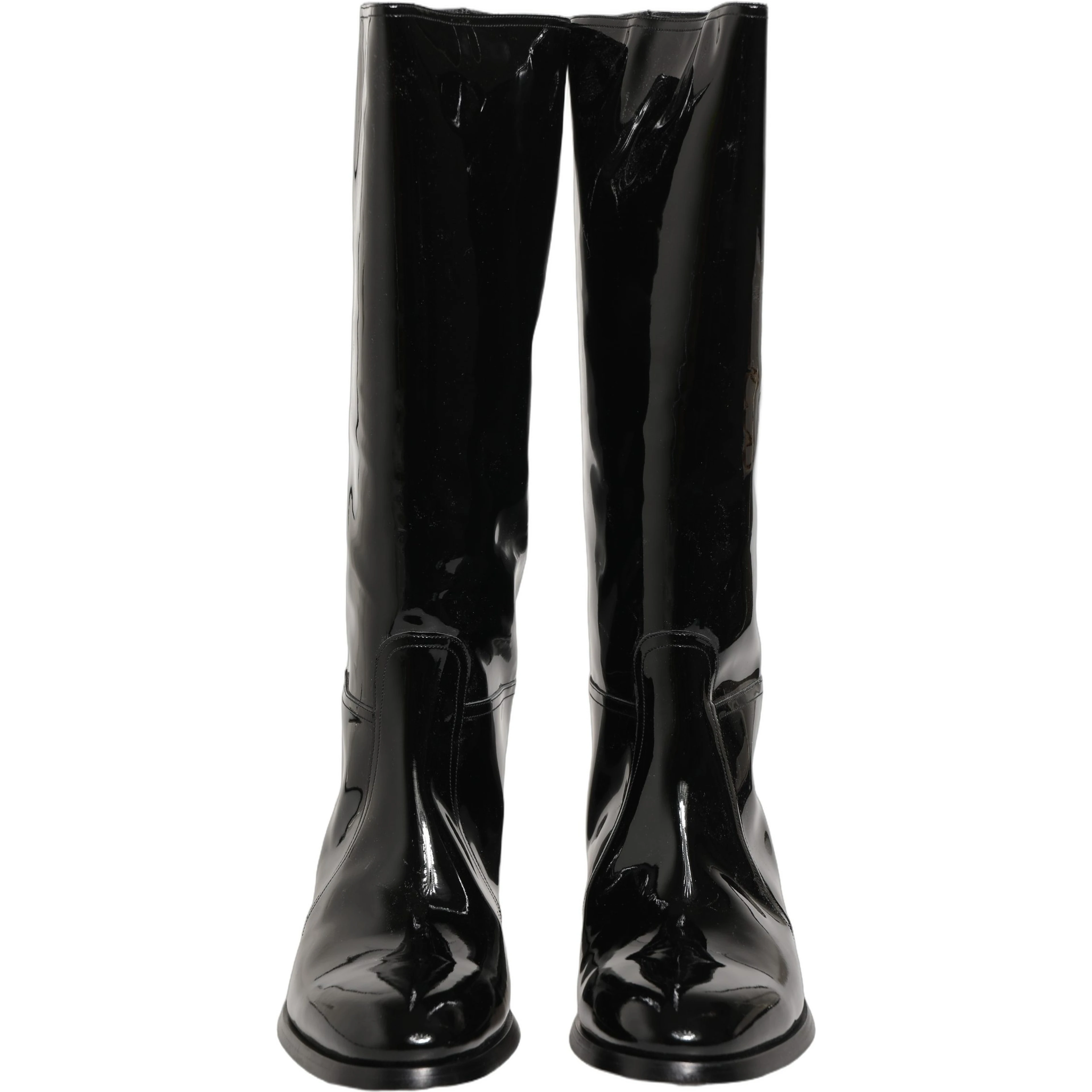 Black Leather Knee High Heels Boots Shoes