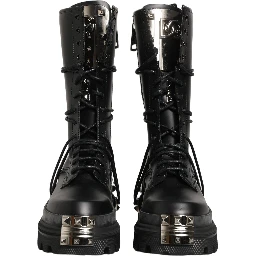 Black Stud Platform Combat High Boots Shoes