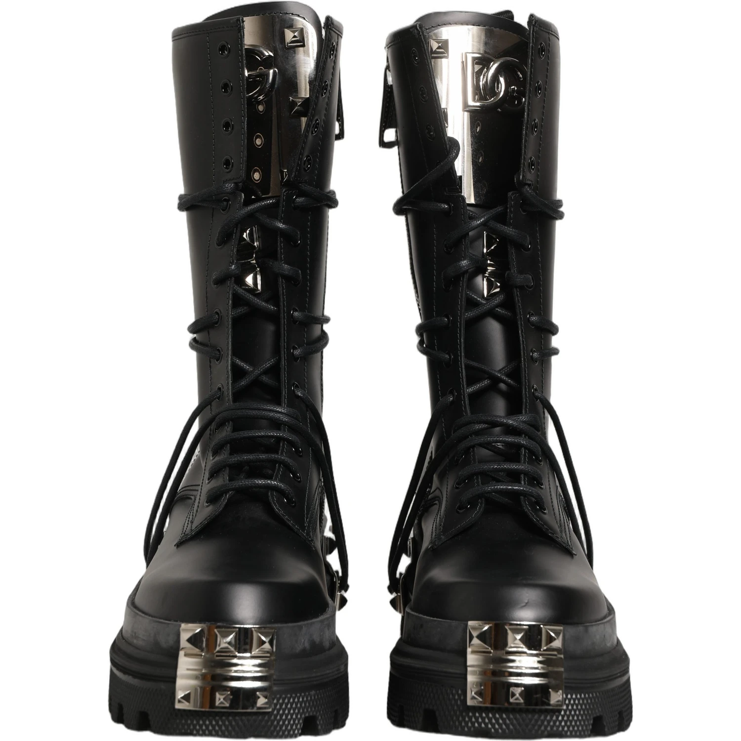 Black Stud Platform Combat High Boots Shoes