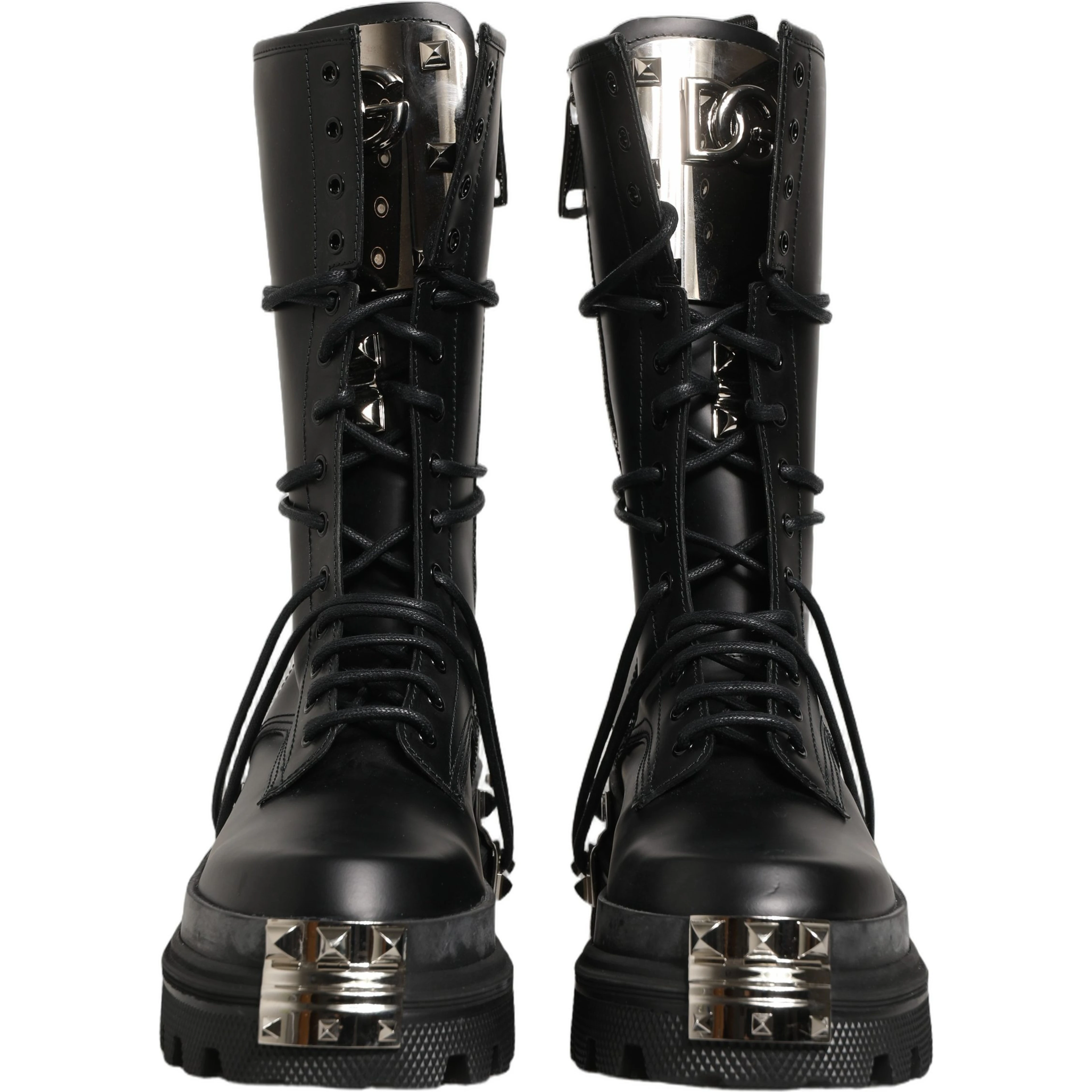 Black Stud Platform Combat High Boots Shoes