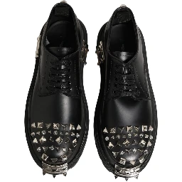 Black Leather Studded Hi-Trekking Derby Shoes