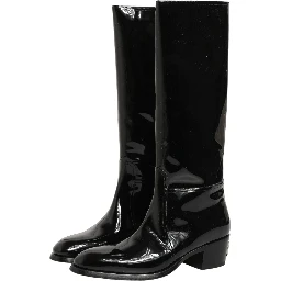 Black Leather Knee High Heels Boots Shoes