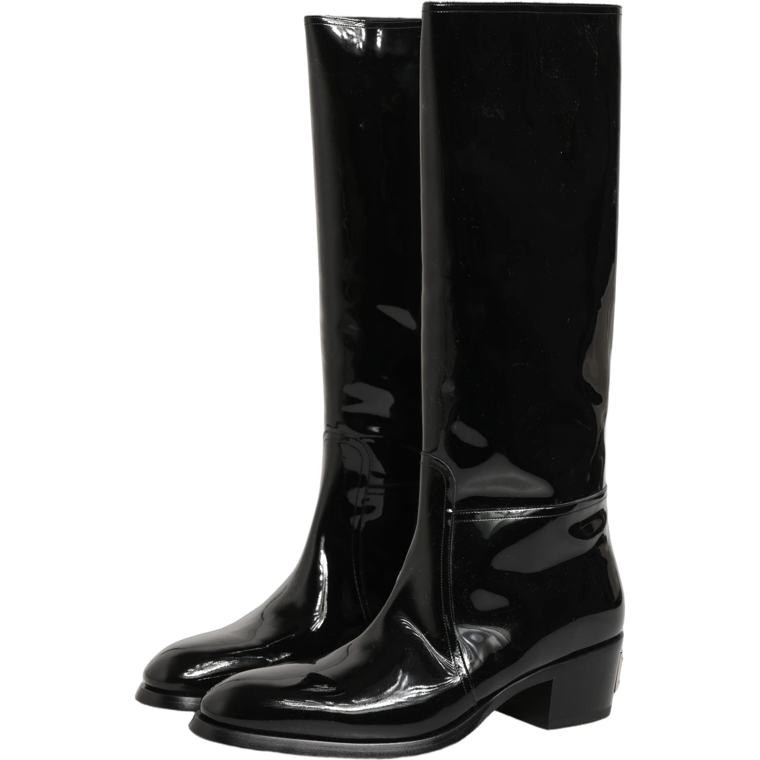 Black Leather Knee High Heels Boots Shoes
