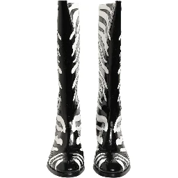 Black White Zebra Knee High Men Boots Shoes