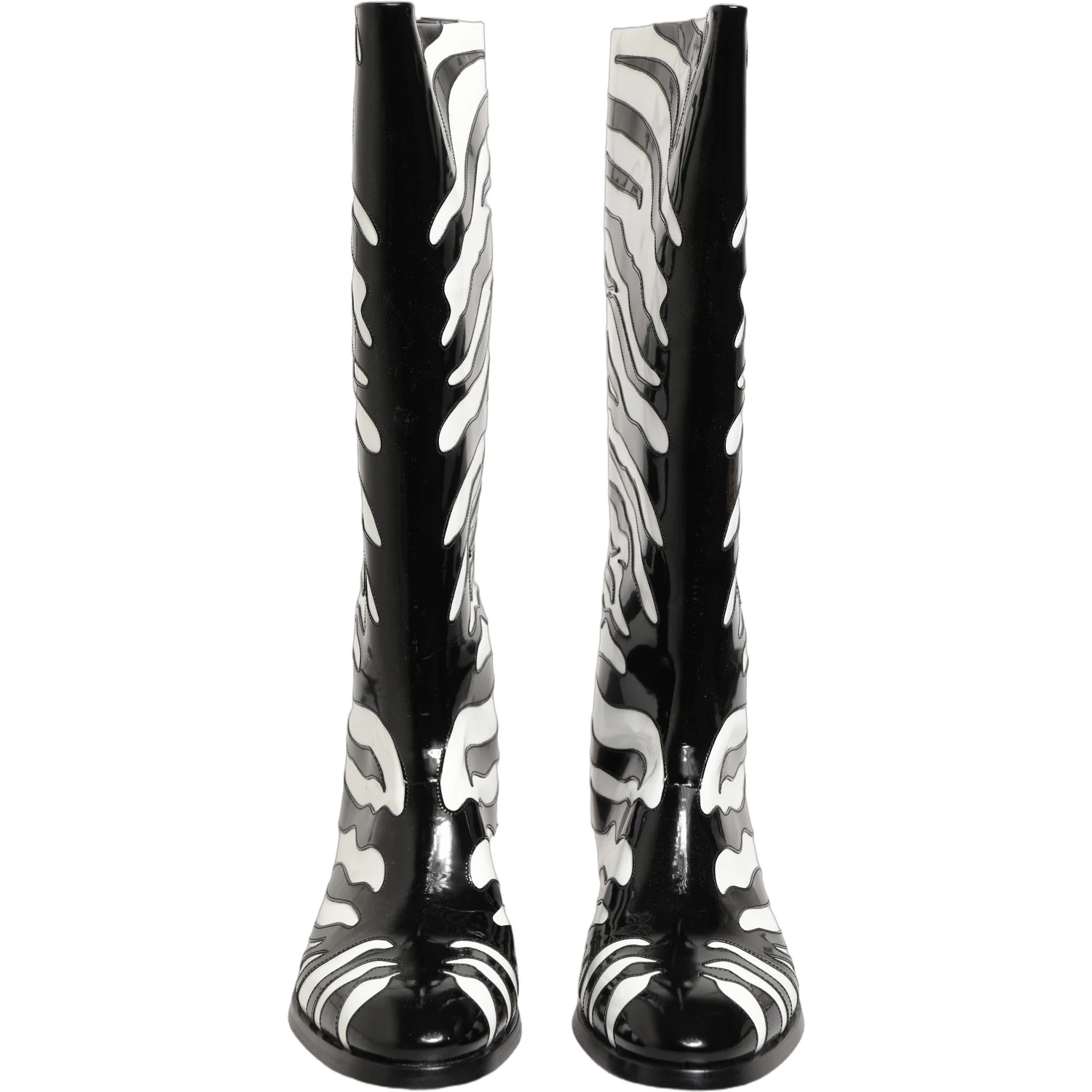 Black White Zebra Knee High Men Boots Shoes