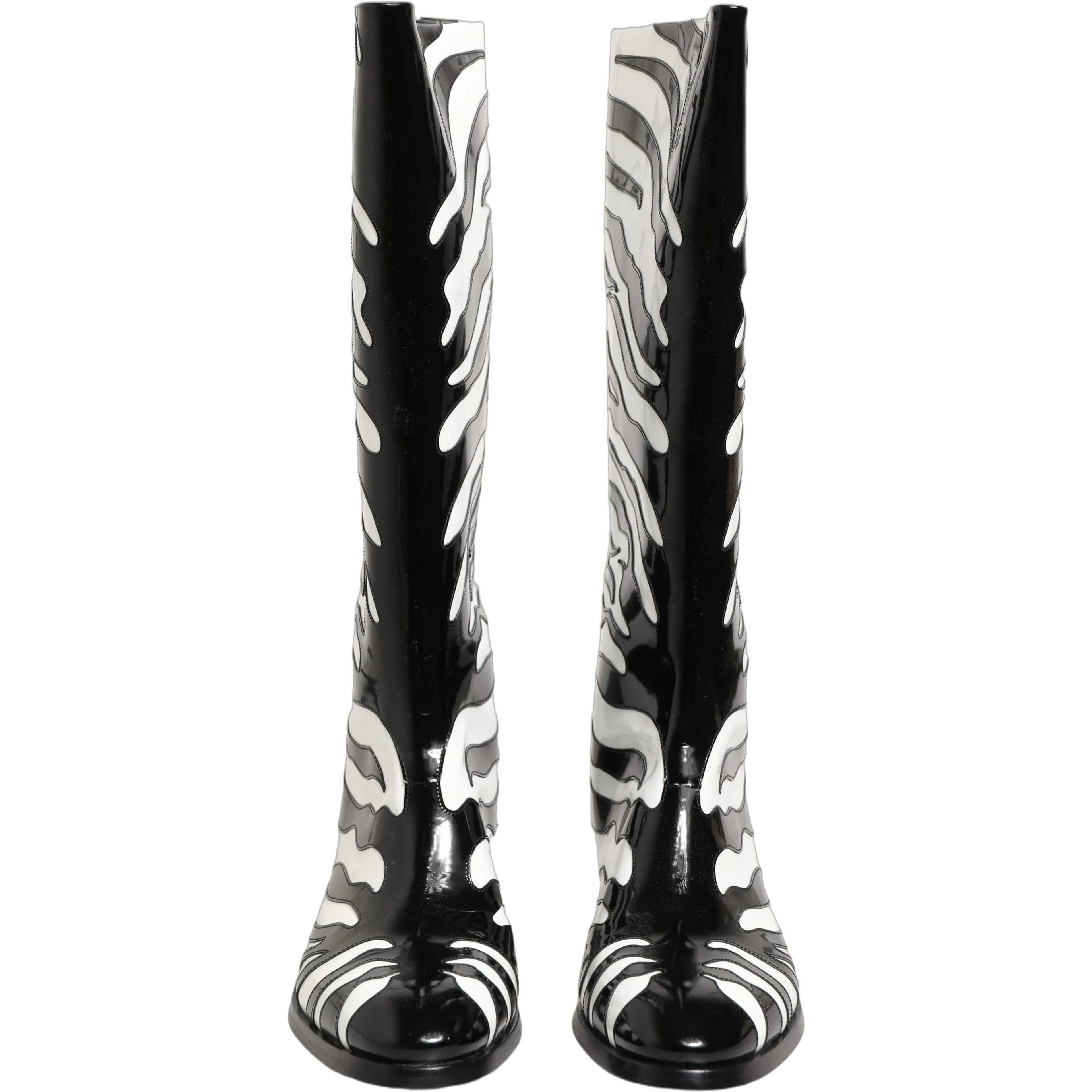 Black White Zebra Knee High Men Boots Shoes