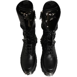 Black Stud Platform Combat High Boots Shoes