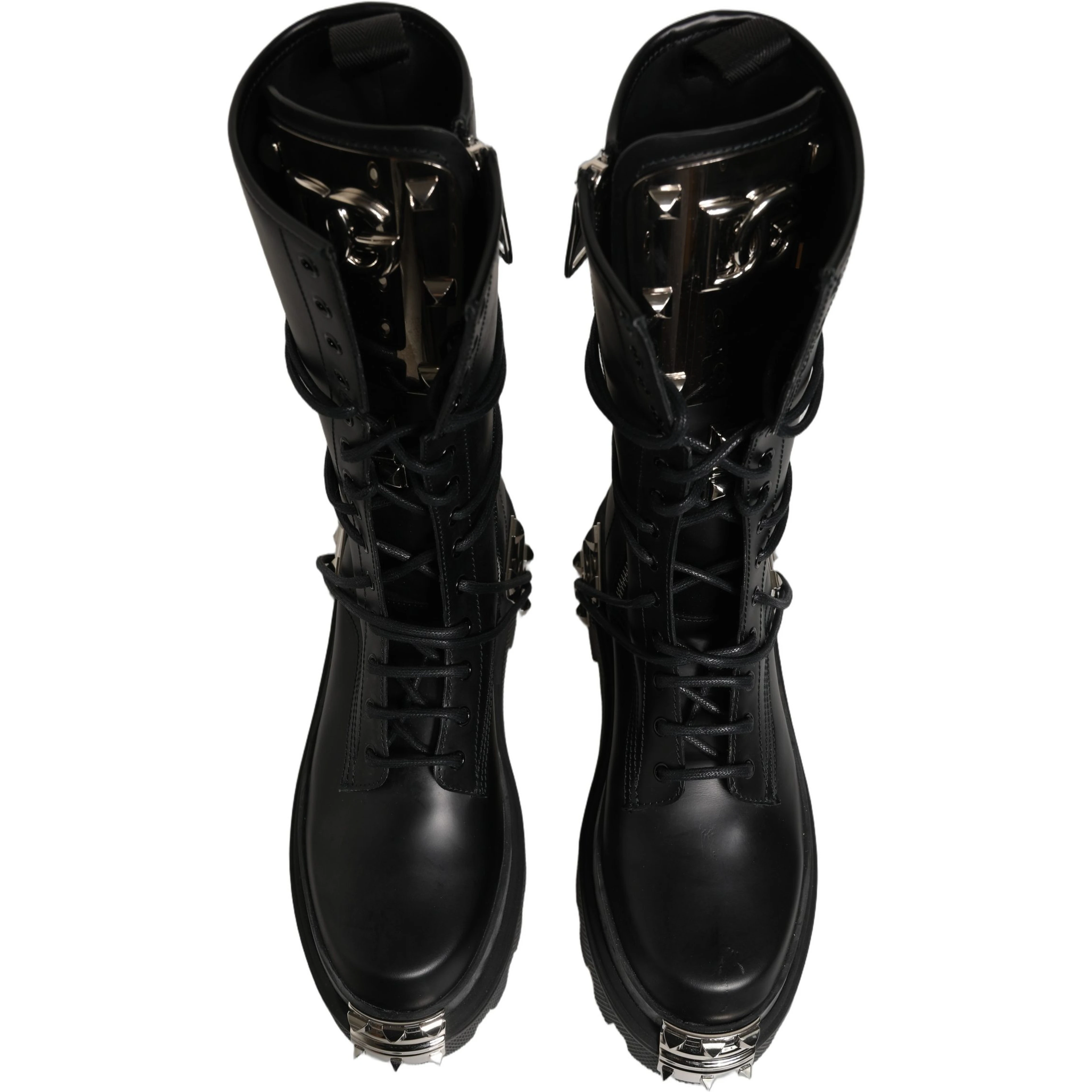 Black Stud Platform Combat High Boots Shoes