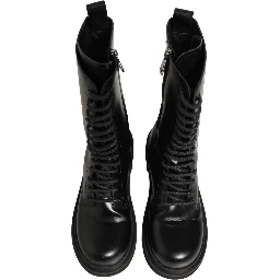 Black Leather Lace Up Men Combat Boots Shoes