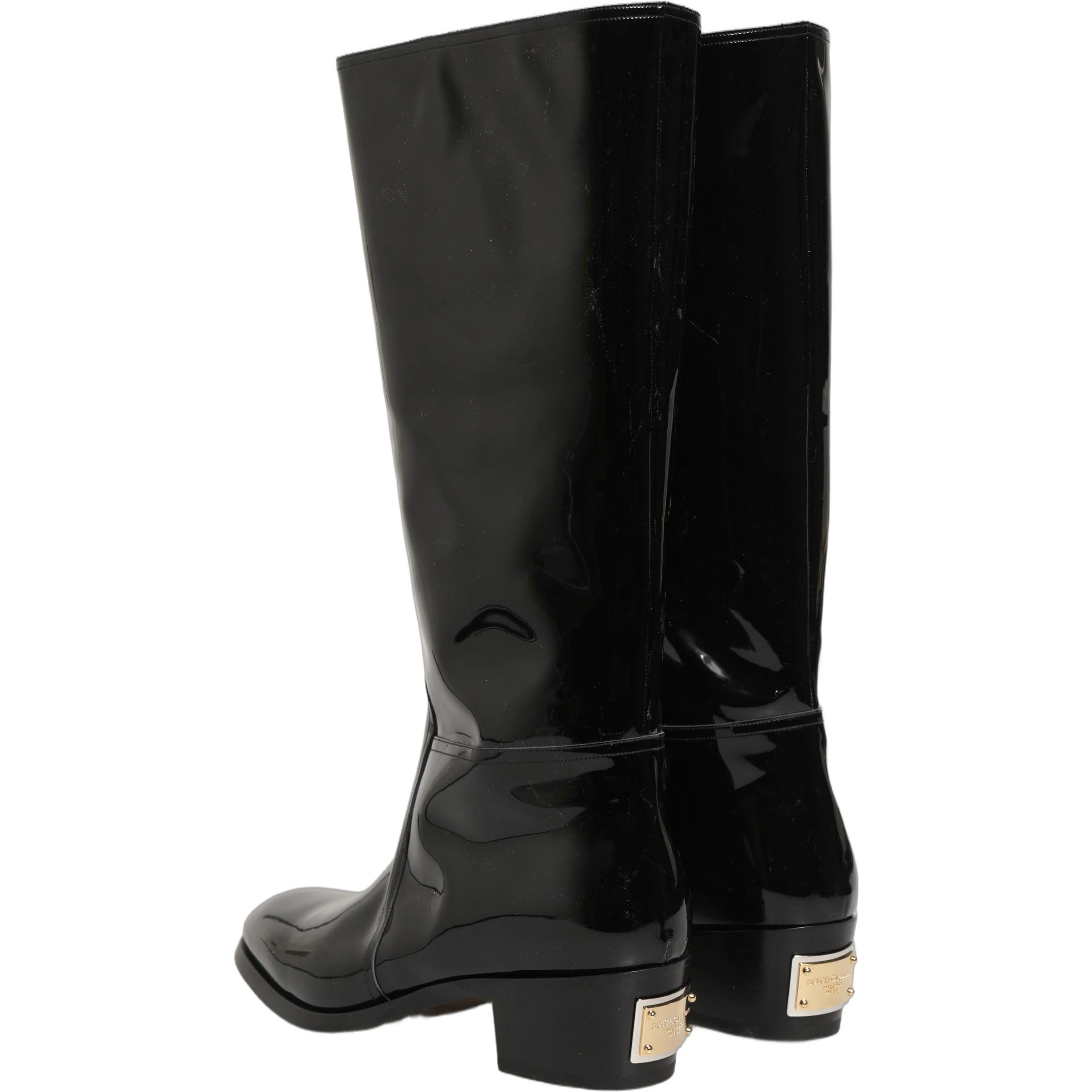 Black Leather Knee High Heels Boots Shoes