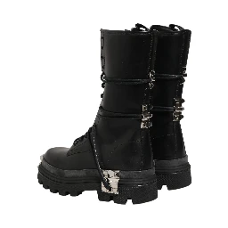 Black Stud Platform Combat High Boots Shoes