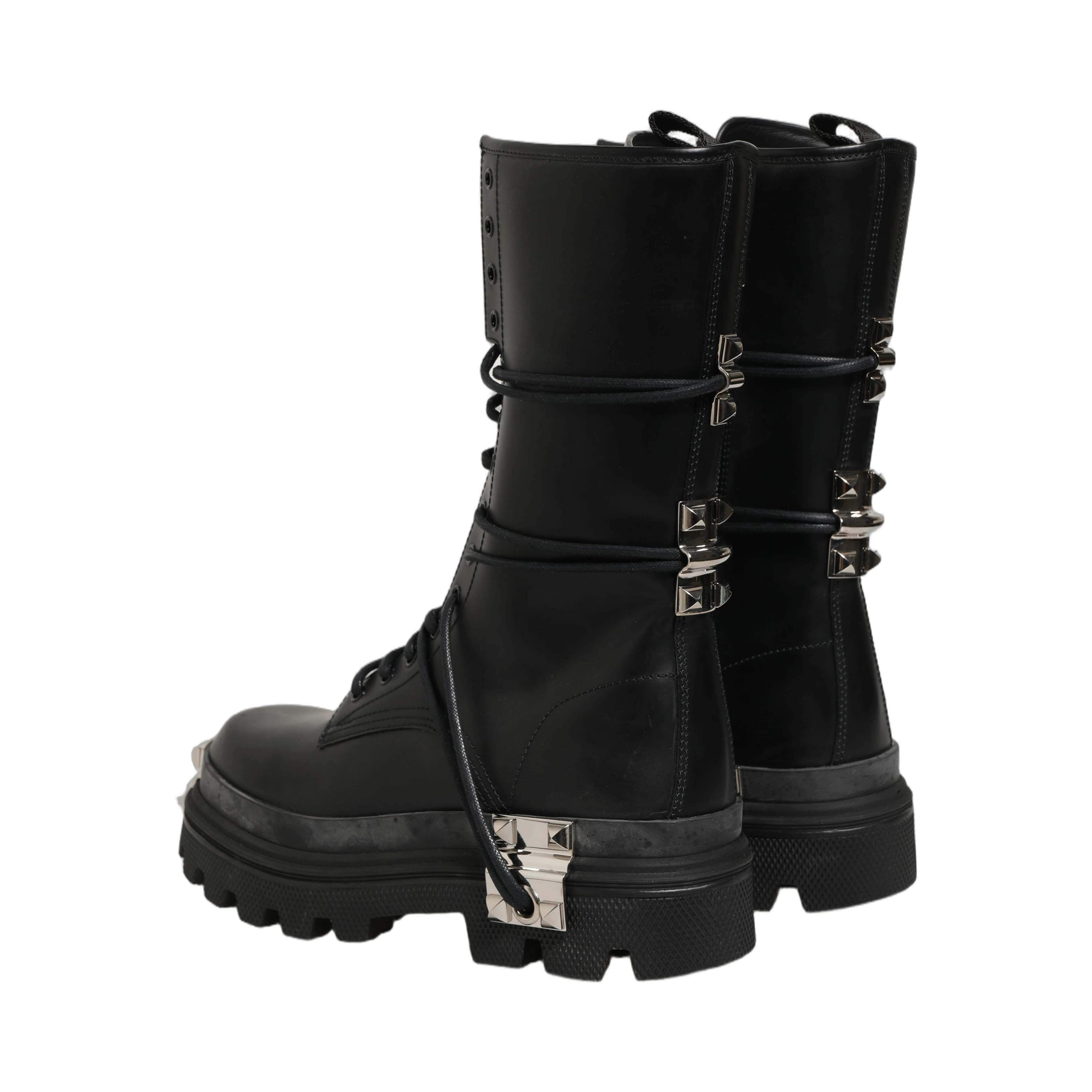 Black Stud Platform Combat High Boots Shoes