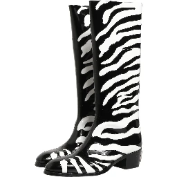 Black White Zebra Knee High Men Boots Shoes